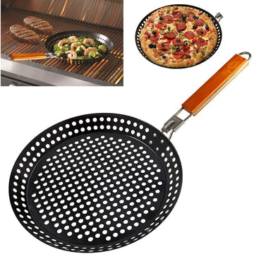 Perforated Iron Frying Pan with Foldable Heatproof Handle