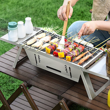 3 in 1 Foldable Charcoal Grill Fire Pit & Slow Cooker | Portable BBQ Grill for Camping & Tailgating - Stainless Steel, Compact & Heat-Resistant