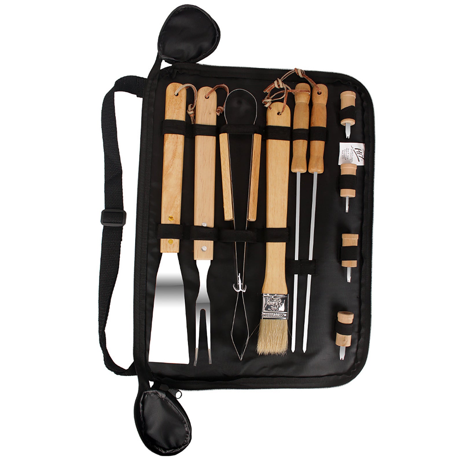 Premium Stainless Steel BBQ Grill Tool Set with Wooden Handle – 9-Piece Portable Barbecue Kit for Outdoor Grilling & Camping