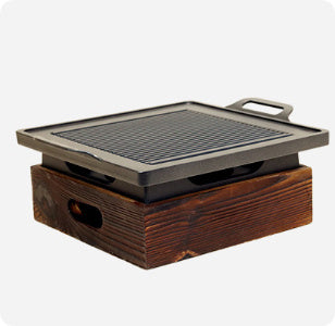 Wooden Base Korean Style Grill Pan – Household Smokeless Baking Tray

