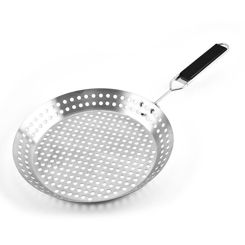 Round Grill Basket with Removable 430 Stainless Steel Wooden Handle