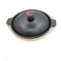 Traditional Cast Iron Pot with Optional Lid and Rattan Basket Set
