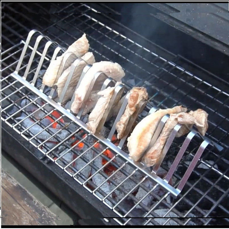Stainless Steel Rib Rack BBQ Holder – Outdoor Grilling & Smoking Stand for Oven, Charcoal Grill & Picnic
