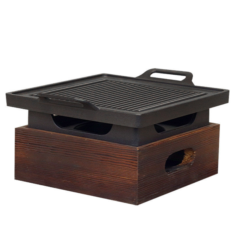Wooden Base Korean Style Grill Pan – Household Smokeless Baking Tray
