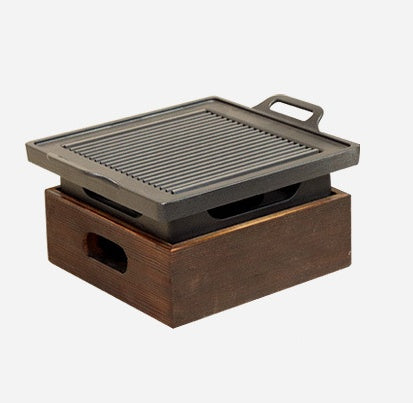 Wooden Base Korean Style Grill Pan – Household Smokeless Baking Tray
