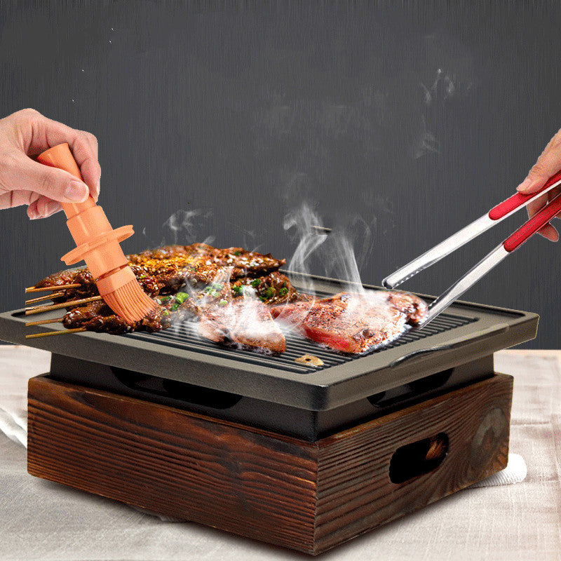 Wooden Base Korean Style Grill Pan – Household Smokeless Baking Tray

