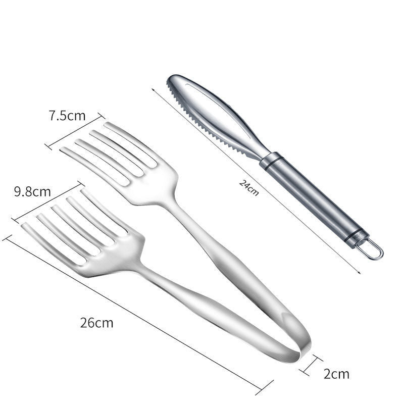 Stainless Steel Steak Frying Spatula & BBQ Tongs with Oil Drain Shovel – Multi-Purpose Kitchen Cooking Utensils