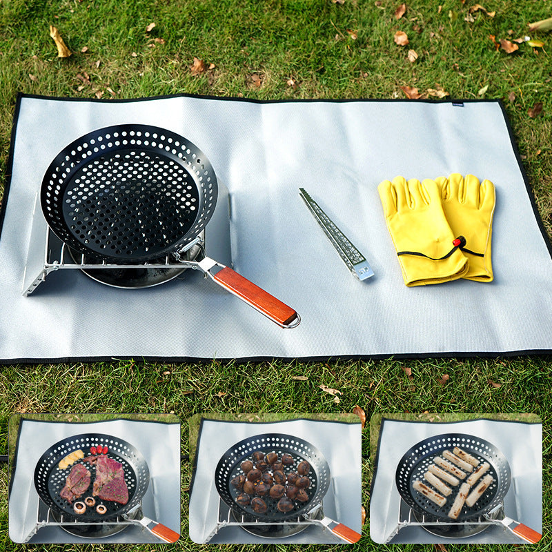 Perforated Iron Frying Pan with Foldable Heatproof Handle