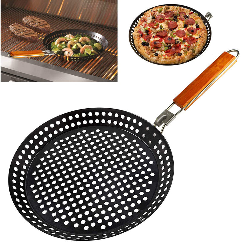 Perforated Iron Frying Pan with Foldable Heatproof Handle