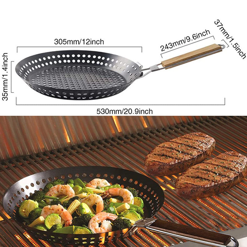 Perforated Iron Frying Pan with Foldable Heatproof Handle