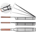 Stainless Steel BBQ Grill Mesh Basket with Wooden Handle – Barbecue Tools & Kitchen Accessories