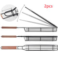 Stainless Steel BBQ Grill Mesh Basket with Wooden Handle – Barbecue Tools & Kitchen Accessories