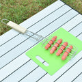 Outdoor Grilling Accessories – Wooden Handle Sausage & Vegetable Barbecue Clip Rack
