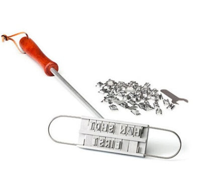 Custom BBQ Branding Iron with 55 Letters – Hot Stamping Die with Wooden Handle for Grilling Fun