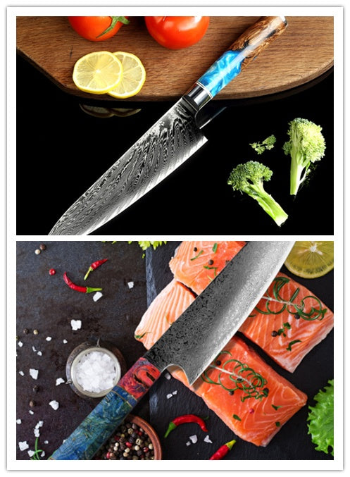 8-Piece Professional Kitchen Accessories Knife Set – Chef Knife, Meat Cutter, Japanese Style Knives, Boning & Bread Knife – 4Cr13MoV, Damascus & High Carbon Steel
Product Description:
