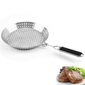 Round Grill Basket with Removable 430 Stainless Steel Wooden Handle