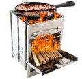 Foldable Wood-Burning Camping Grill – Portable Stainless Steel BBQ Stove for Outdoor Cooking
