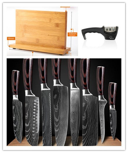 8-Piece Professional Kitchen Accessories Knife Set – Chef Knife, Meat Cutter, Japanese Style Knives, Boning & Bread Knife – 4Cr13MoV, Damascus & High Carbon Steel
Product Description:
