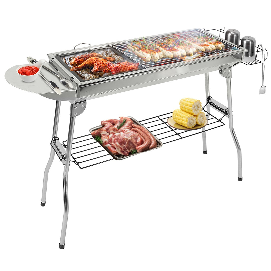 Portable Foldable BBQ Grill – Stainless Steel Charcoal Grill with Non-Stick Frying Pan for Outdoor Cooking, Picnic & Camping 