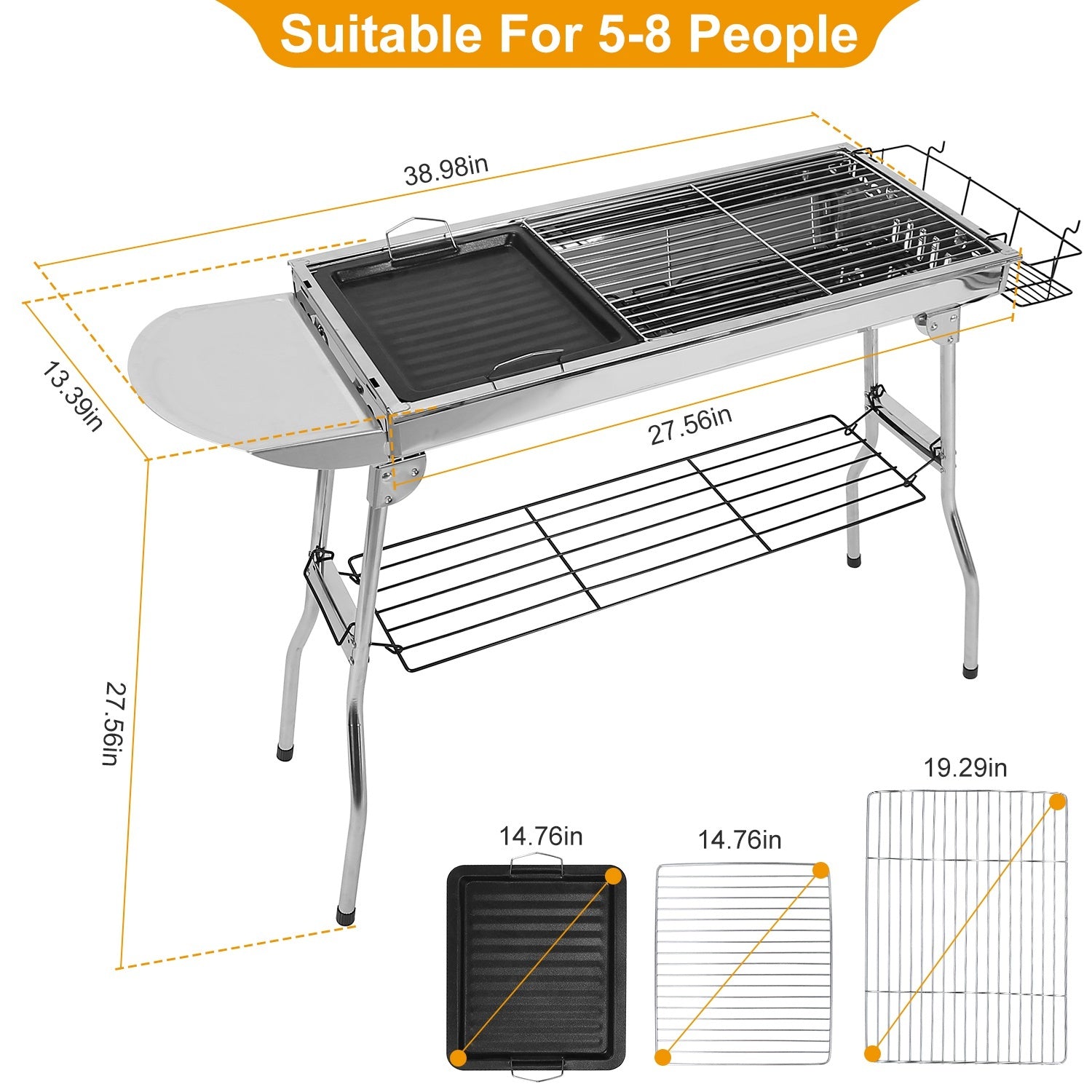 Portable Foldable BBQ Grill – Stainless Steel Charcoal Grill with Non-Stick Frying Pan for Outdoor Cooking, Picnic & Camping 