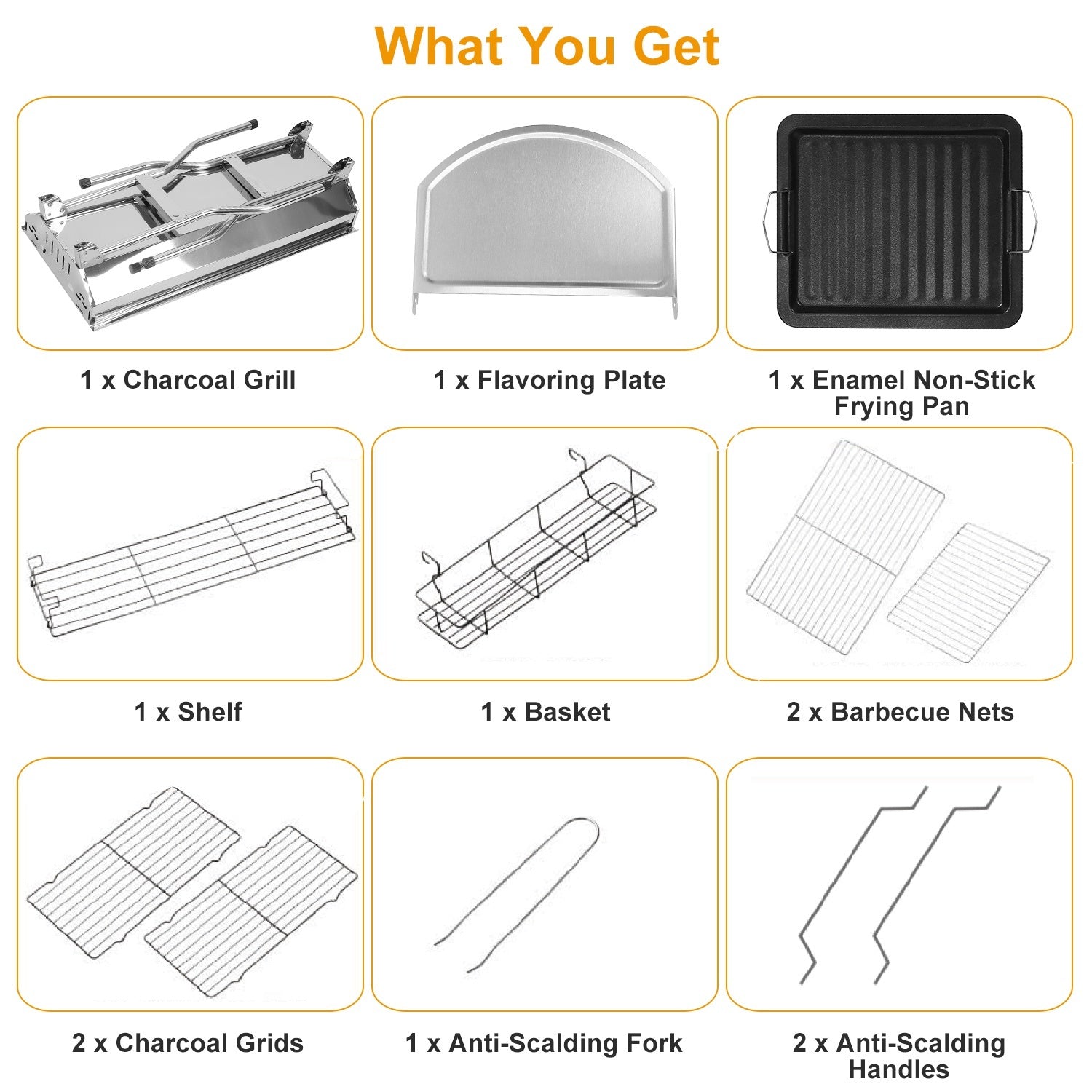 Portable Foldable BBQ Grill – Stainless Steel Charcoal Grill with Non-Stick Frying Pan for Outdoor Cooking, Picnic & Camping 