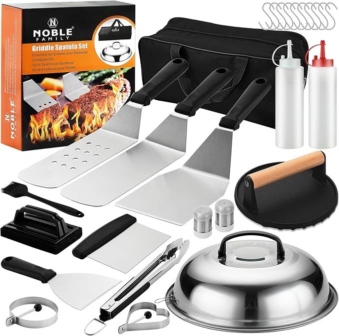 27 PCS Griddle Accessories Kit for Outdoor BBQ & Camping – Professional Flat Top Grill Tool Set with Melting Dome, Burger Press, Spatulas & Carry Bag – Griddle Tools for Men, Dad, Chef Gift
