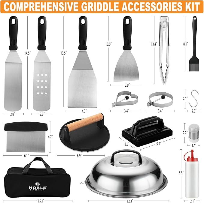 27 PCS Griddle Accessories Kit for Outdoor BBQ & Camping – Professional Flat Top Grill Tool Set with Melting Dome, Burger Press, Spatulas & Carry Bag – Griddle Tools for Men, Dad, Chef Gift
