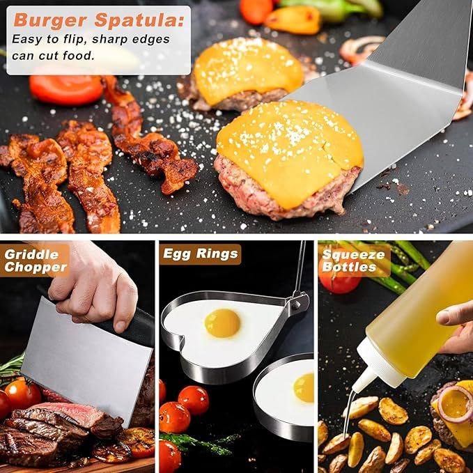 27 PCS Griddle Accessories Kit for Outdoor BBQ & Camping – Professional Flat Top Grill Tool Set with Melting Dome, Burger Press, Spatulas & Carry Bag – Griddle Tools for Men, Dad, Chef Gift
