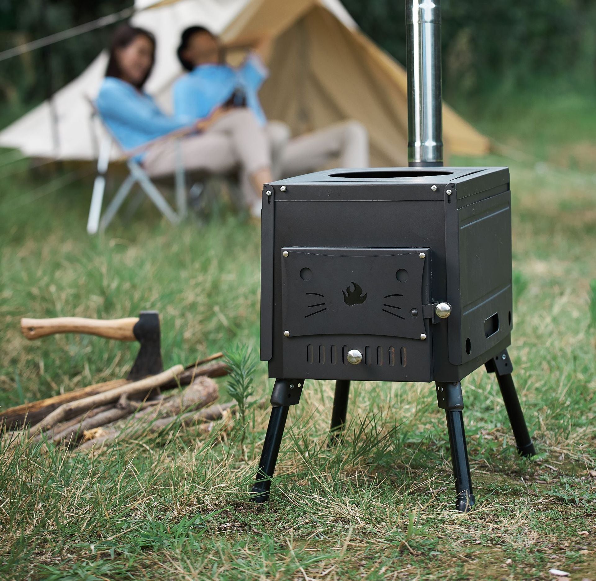 Portable Black Stainless Steel Outdoor Wood Charcoal Stove