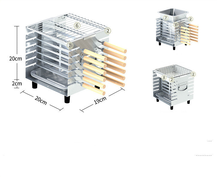 Smokeless Stainless Steel Skewer BBQ Grill – Compact & Efficient for 1-2 People