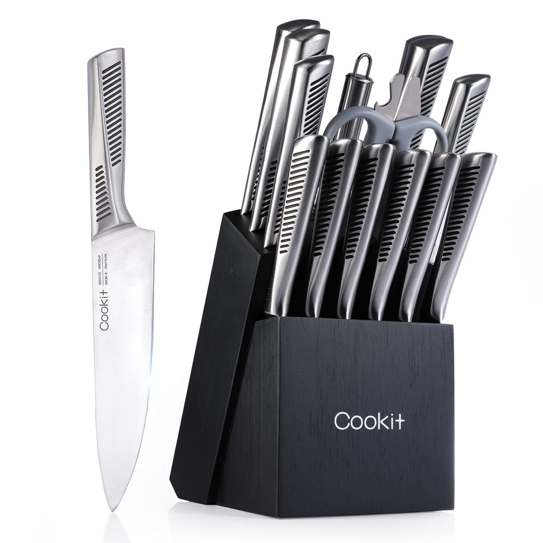 15-Piece Kitchen Knife Set with Wooden Block – German Stainless Steel Knives for Home & Professional Use
