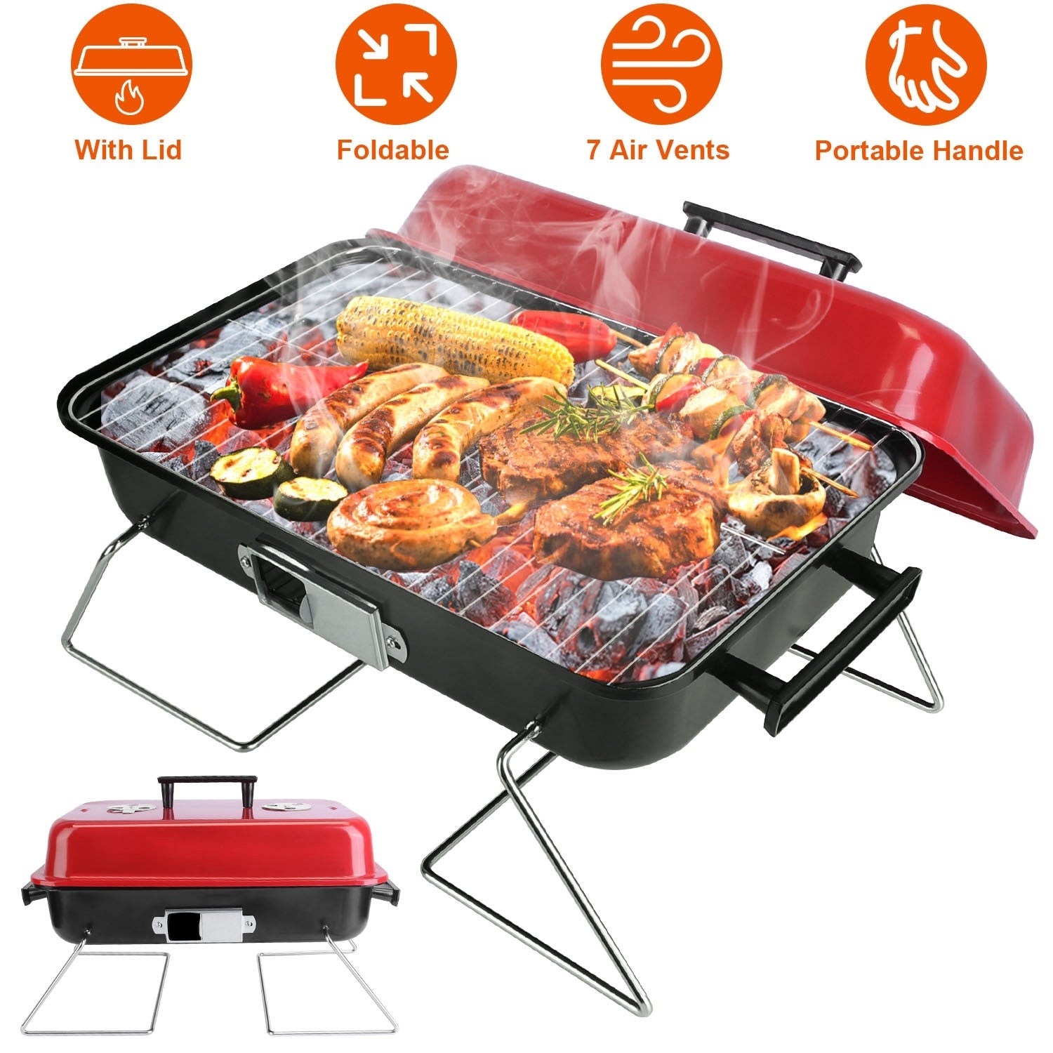 Portable Charcoal Grill with Lid – Lightweight & Foldable
