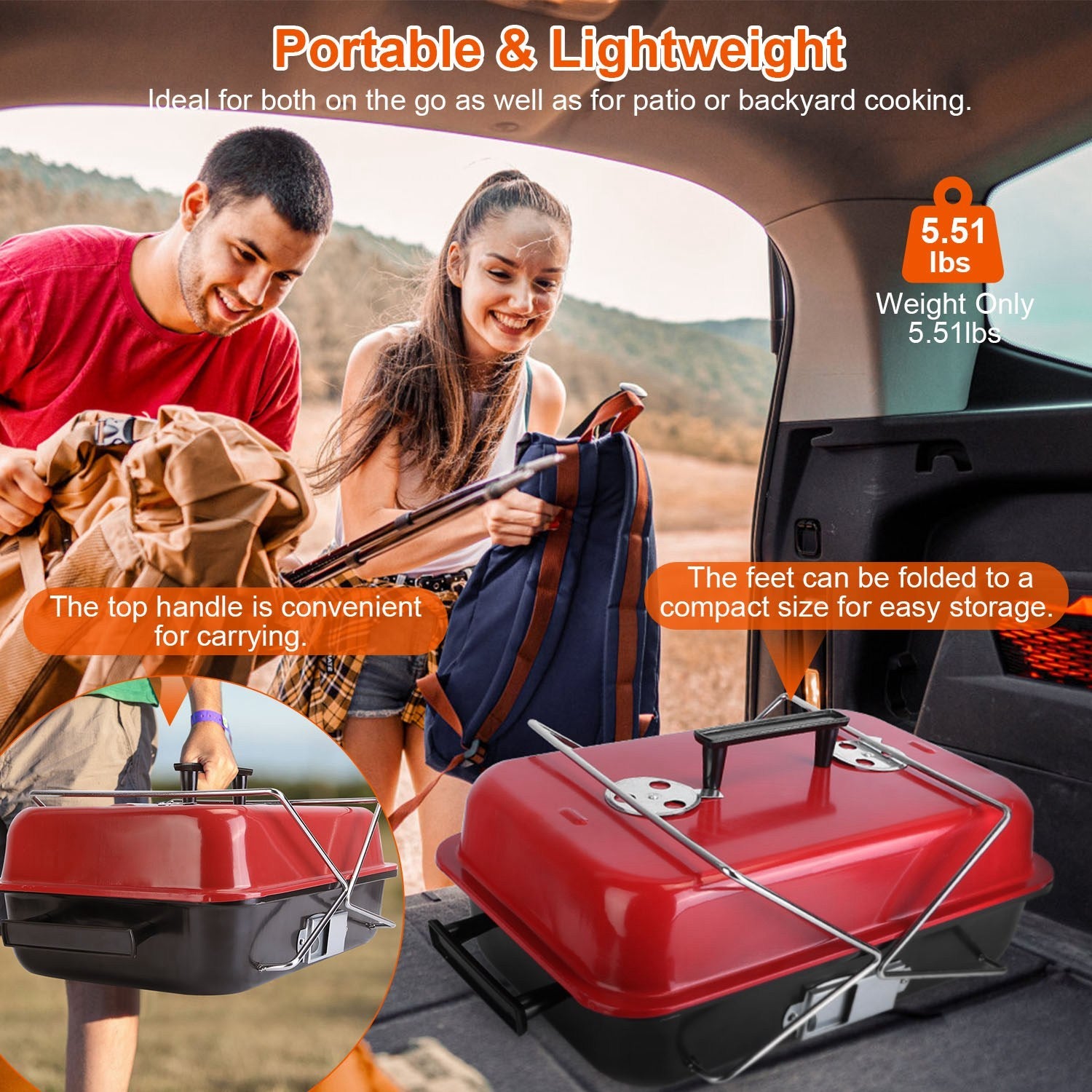 Portable Charcoal Grill with Lid – Lightweight & Foldable
