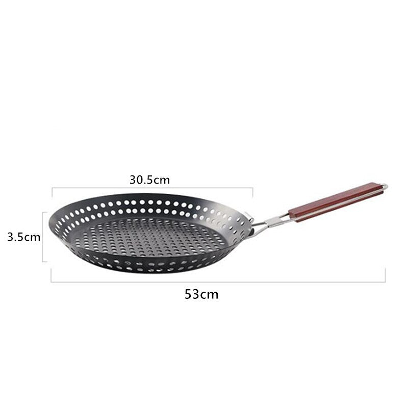 Perforated Iron Frying Pan with Foldable Heatproof Handle