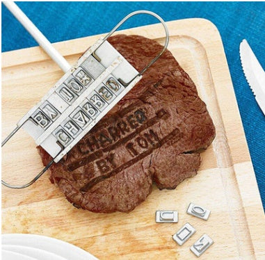 Custom BBQ Branding Iron with 55 Letters – Hot Stamping Die with Wooden Handle for Grilling Fun
