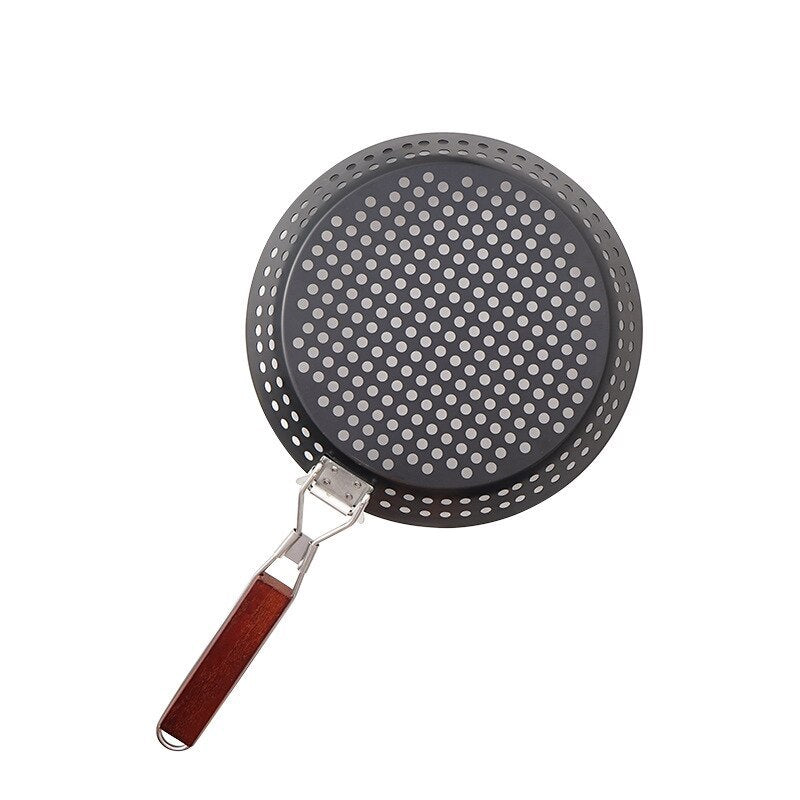 Perforated Iron Frying Pan with Foldable Heatproof Handle