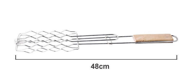 Outdoor Grilling Accessories – Wooden Handle Sausage & Vegetable Barbecue Clip Rack
