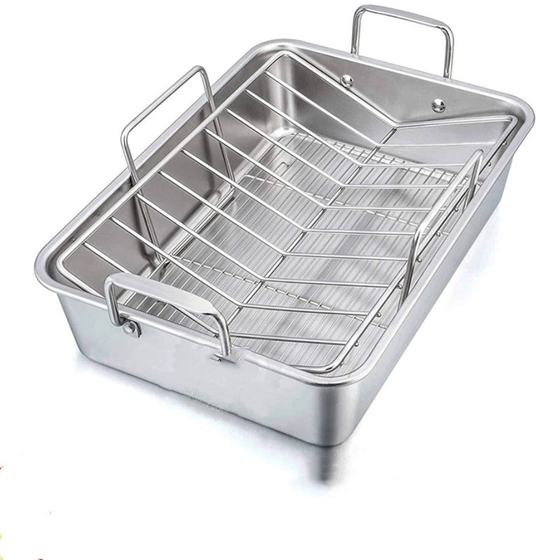  Premium Stainless Steel Baking Tray and Grill Set – 3-Piece Square Outdoor BBQ & Home Baking Cookware