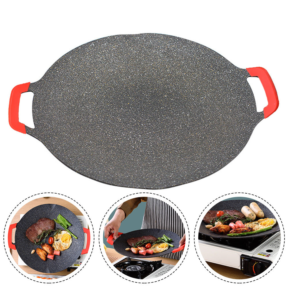 Portable Korean BBQ Grill Plate – Non-Stick Round Maifan Stone Baking Pan (30–36cm)