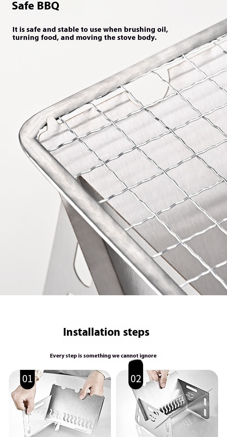 Portable Card-Type Stainless Steel Folding BBQ Grill
