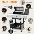 Outdoor 3-Burner Propane Gas Grill with Side Burner & Cover – Stainless Steel BBQ for Camping & Garden Cooking
