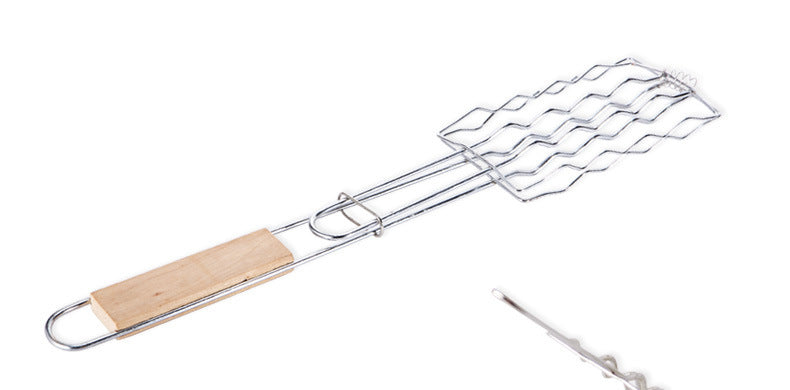 Outdoor Grilling Accessories – Wooden Handle Sausage & Vegetable Barbecue Clip Rack
