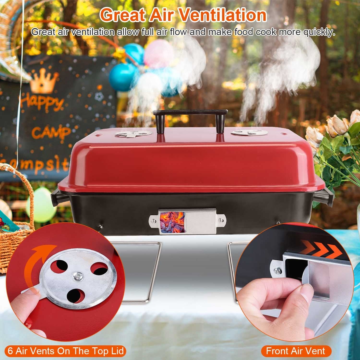 Portable Charcoal Grill with Lid – Lightweight & Foldable

