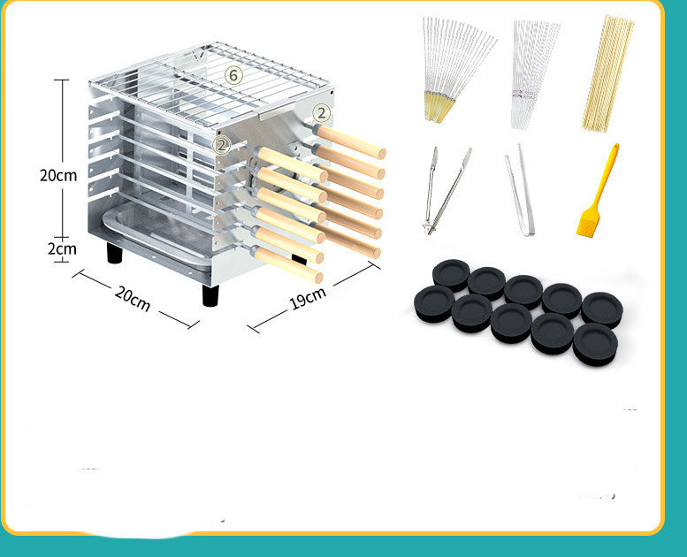 Smokeless Stainless Steel Skewer BBQ Grill – Compact & Efficient for 1-2 People
