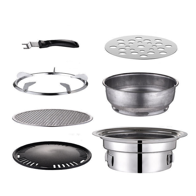 Korean Non-Stick Stainless Steel BBQ Grill with Charcoal Tray