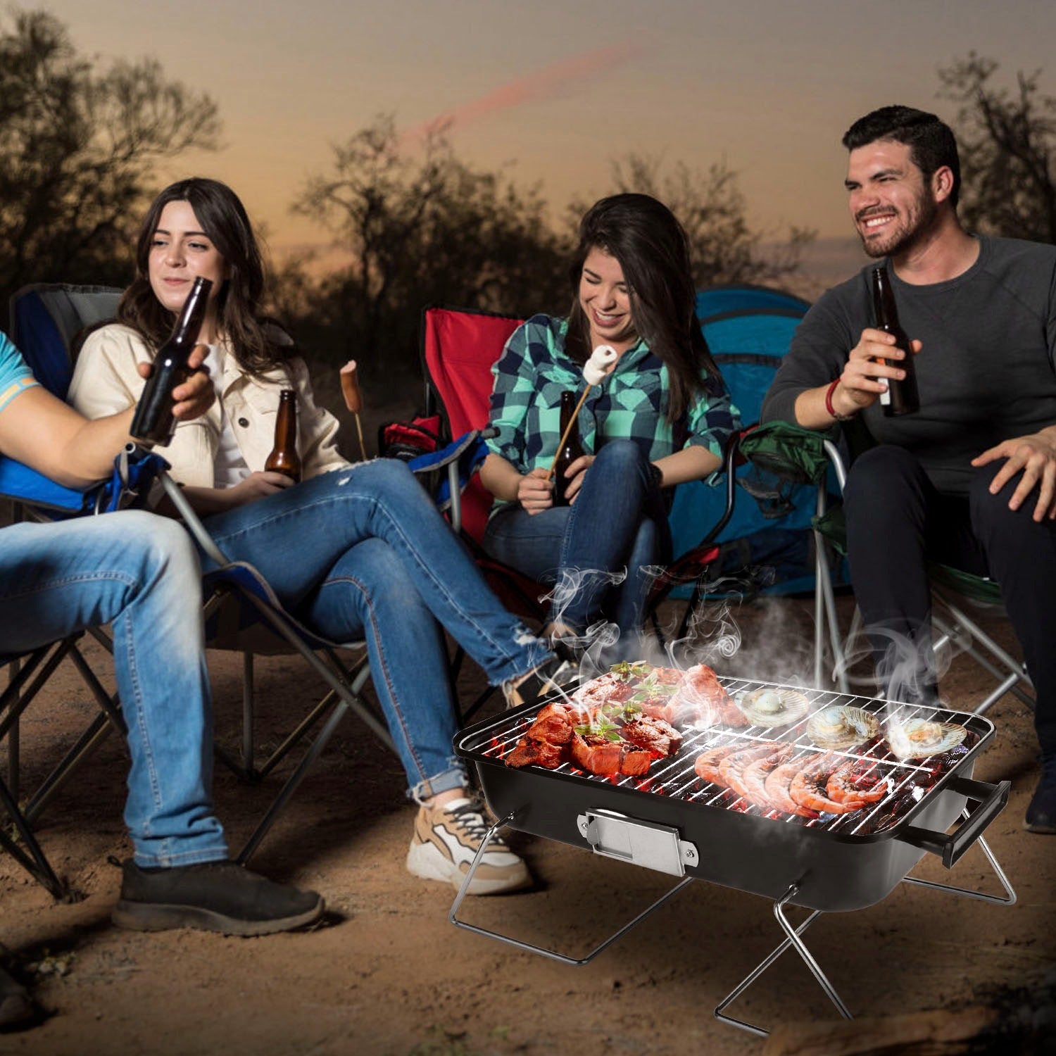 Portable Charcoal Grill with Lid – Lightweight & Foldable

