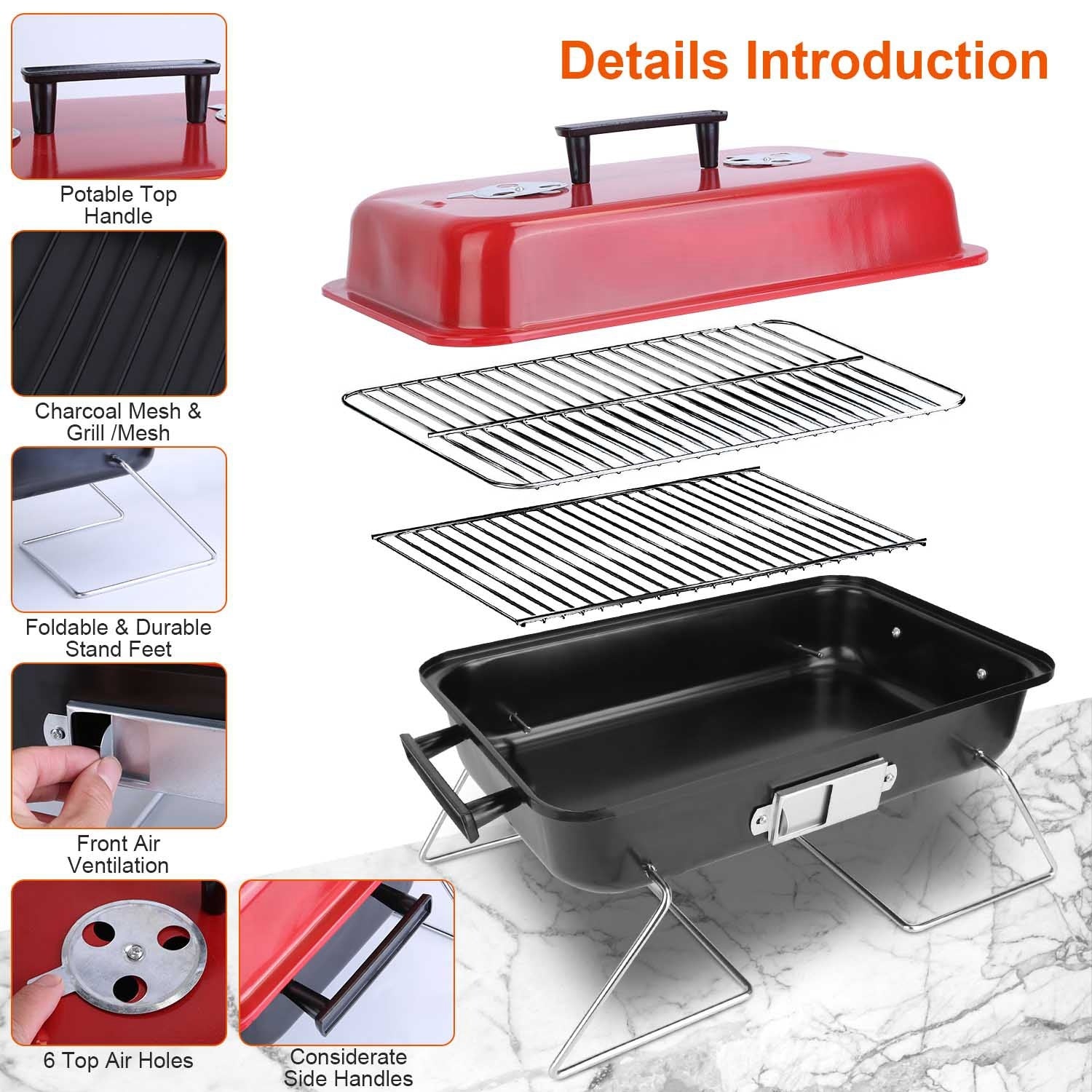 Portable Charcoal Grill with Lid – Lightweight & Foldable
