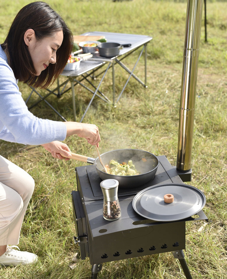 Portable Black Stainless Steel Outdoor Wood Charcoal Stove