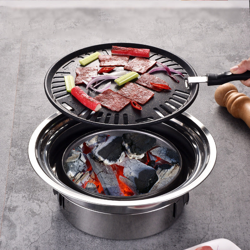 Korean Non-Stick Stainless Steel BBQ Grill with Charcoal Tray