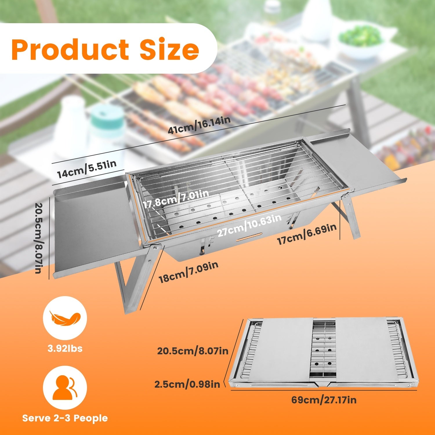 3 in 1 Foldable Charcoal Grill Fire Pit & Slow Cooker | Portable BBQ Grill for Camping & Tailgating - Stainless Steel, Compact & Heat-Resistant

